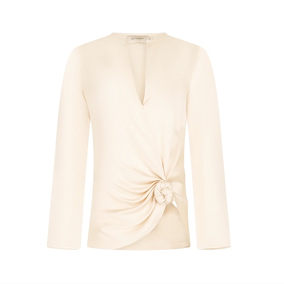 SILVIA TCHERASSI Tayra Knot Surplice-Neck Blouse Vanilla $890 Like New XS